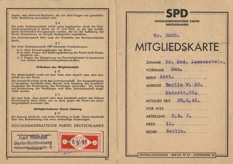 Social Democratic Party Membership Card