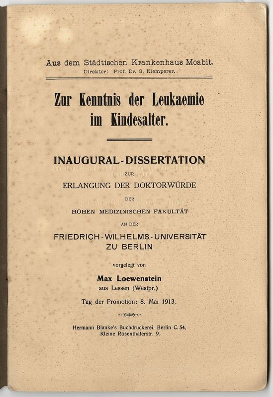 Max Loewenstein&#039;s Dissertation