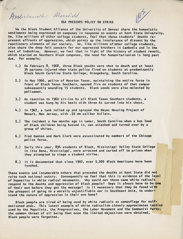 Statement of the Black Student Alliance, 1970