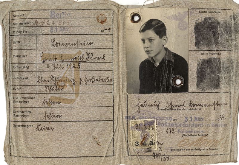 Heinrich Loewenstein&#039;s Identification Card Issued by the Gestapo