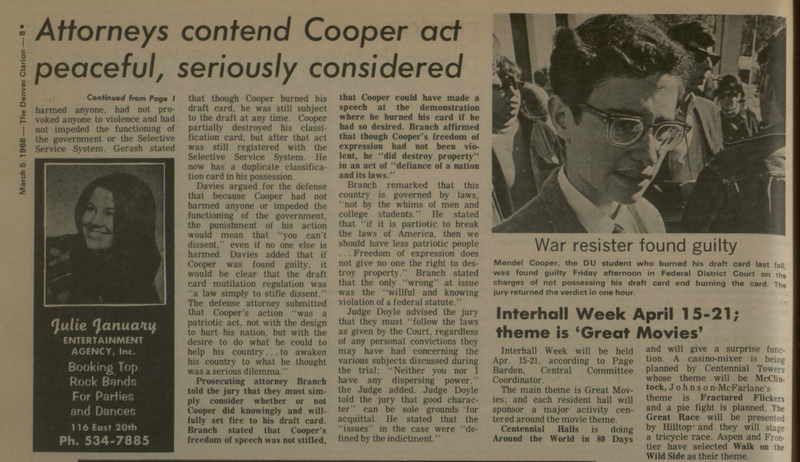 March 1, 1968, Mendel Cooper is found guilty and later sentenced to five years. <br /><br />
<br /><br />
