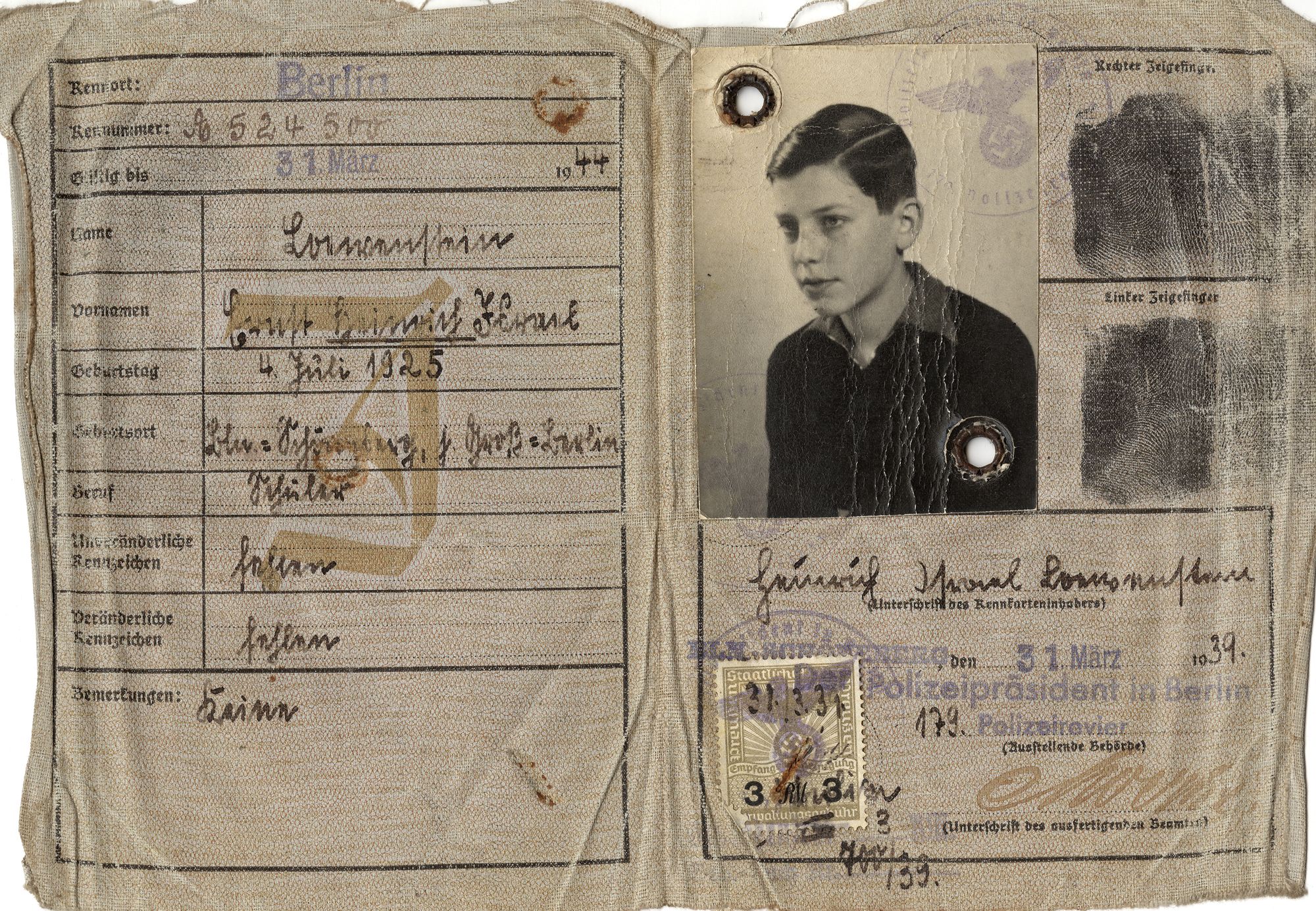 Heinrich Loewenstein's Identification Card Issued by the Gestapo · University Libraries Online Exhibits